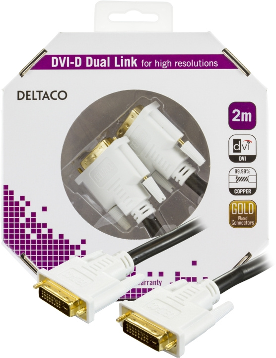 DELTACO DVI-skjermkabel Dual Link, DVI-D output-output, 2m i gruppen Datautstyr / Kabler og adaptere / DVI / Kabler hos TP E-commerce Nordic AB (C17864)