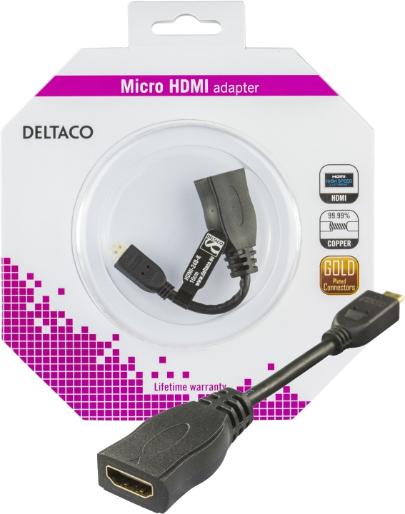 DELTACO HDMI High Speed adapter, Micro HDMI ha - HDMI hu, 0,1m, svart i gruppen Elektronikk / Kabler og adaptere / HDMI / Adaptere hos TP E-commerce Nordic AB (C17908)