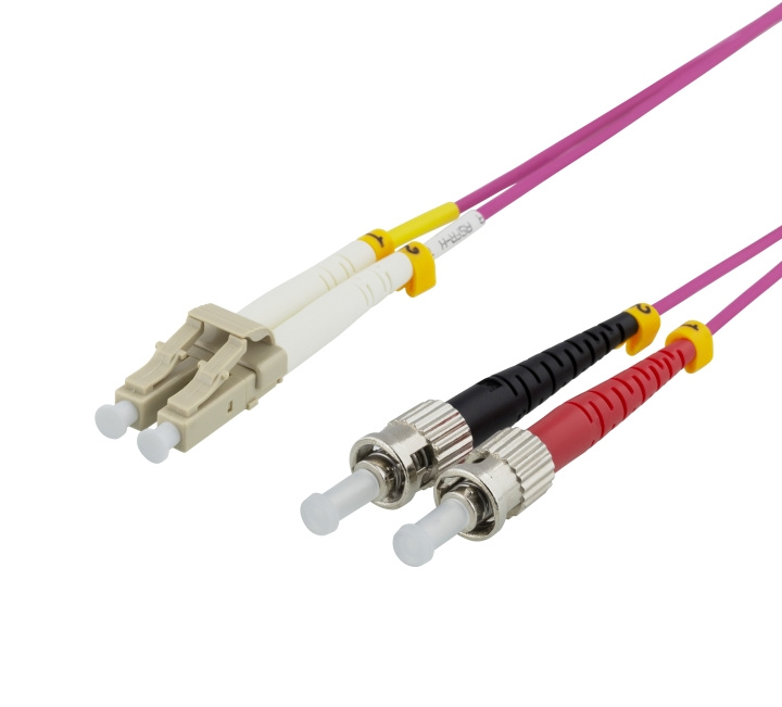 DELTACO OM4 Fiberkabel, LC-ST Duplex, 50/125, 1m, rosa i gruppen Datautstyr / Kabler og adaptere / Nettverk / Fiberkabler hos TP E-commerce Nordic AB (C17951)