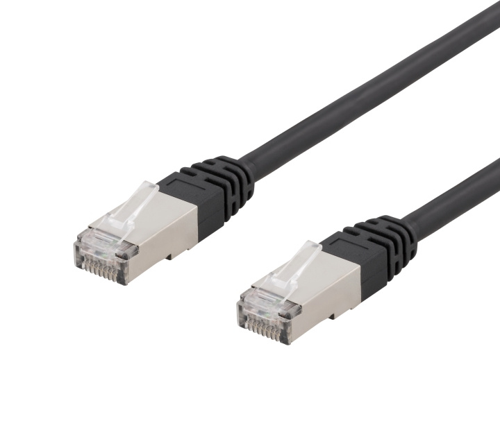 DELTACO S/FTP Cat6 patch cable, 1,5m, 250MHz, UV resistant, black i gruppen Datautstyr / Kabler og adaptere / Nettverk / Cat6 hos TP E-commerce Nordic AB (C18029)
