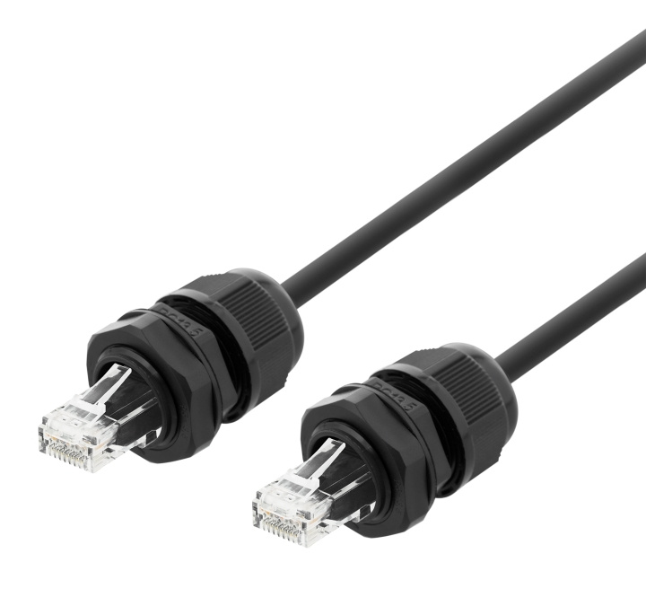 DELTACO S/FTP Cat6a patchkabel, 2m, IP68, PG13.5, svart i gruppen Datautstyr / Kabler og adaptere / Nettverk / Cat6 hos TP E-commerce Nordic AB (C18048)