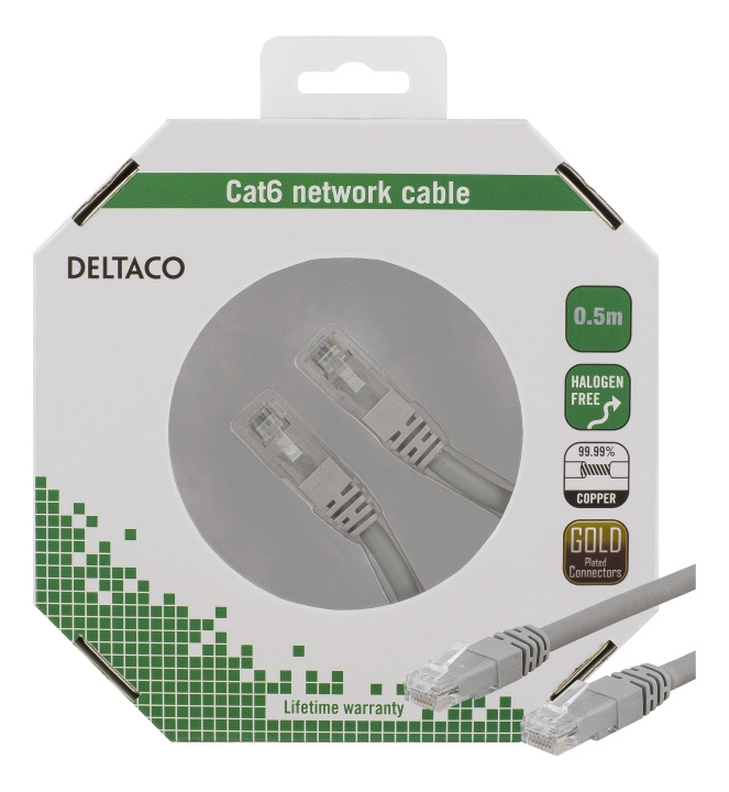 DELTACO U/UTP Cat6 patchkabel, 0,5m, 250MHz, LSZH, grå i gruppen Datautstyr / Kabler og adaptere / Nettverk / Cat6 hos TP E-commerce Nordic AB (C18156)