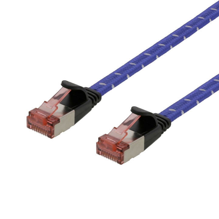 DELTACO Tough Flat CAT.6A U/FTP Patch Cable, 28AWG, 0.5m, blue i gruppen Datautstyr / Kabler og adaptere / Nettverk / Cat6 hos TP E-commerce Nordic AB (C18269)