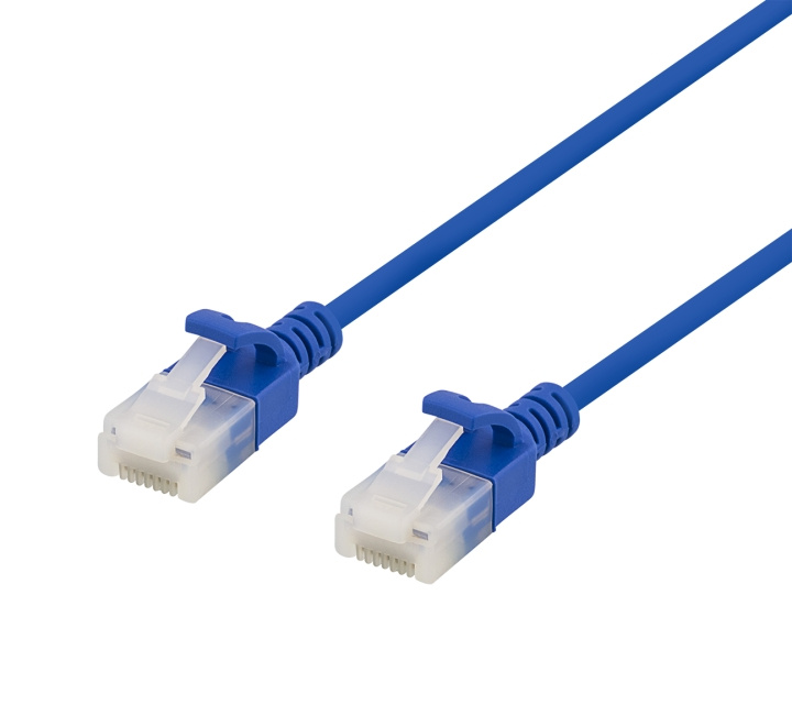 DELTACO U/UTP Cat6a patch cable, slim, 3,5mm diameter, 0,3m, blue i gruppen Datautstyr / Kabler og adaptere / Nettverk / Cat6 hos TP E-commerce Nordic AB (C18286)