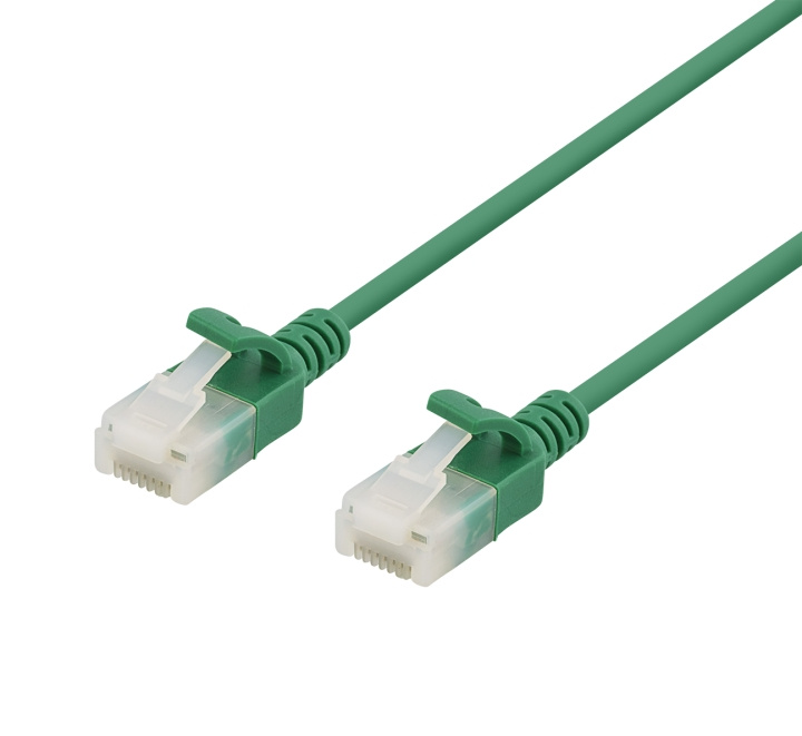 DELTACO U/UTP Cat6a patch cable, slim, 3,5mm diameter, 0,3m, green i gruppen Datautstyr / Kabler og adaptere / Nettverk / Cat6 hos TP E-commerce Nordic AB (C18287)