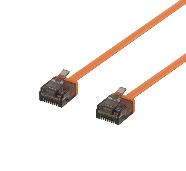 DELTACO U/UTP Cat6a patchkabel, flat, 1 m, 1 mm tykk, oransje i gruppen Datautstyr / Kabler og adaptere / Nettverk / Cat6 hos TP E-commerce Nordic AB (C18327)