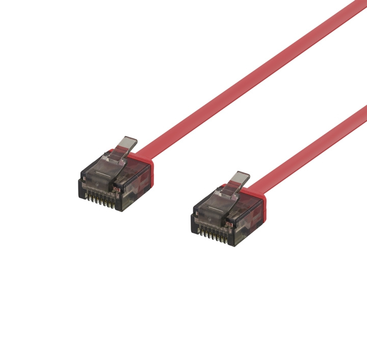 DELTACO U/UTP Cat6a patchkabel, flat, 2 m, 1 mm tykk, rød i gruppen Datautstyr / Kabler og adaptere / Nettverk / Cat6 hos TP E-commerce Nordic AB (C18330)