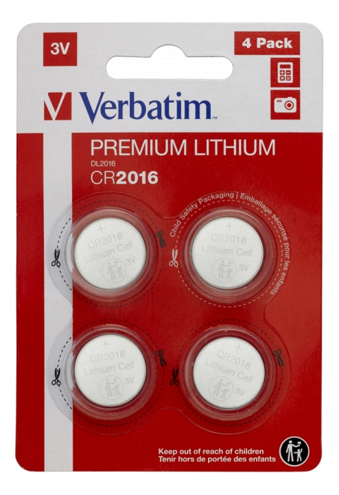 Verbatim LITHIUM BATTERY CR2016 3V 4 PACK i gruppen Elektronikk / Batterier & Ladere / Batterier / knappcelle hos TP E-commerce Nordic AB (C18331)