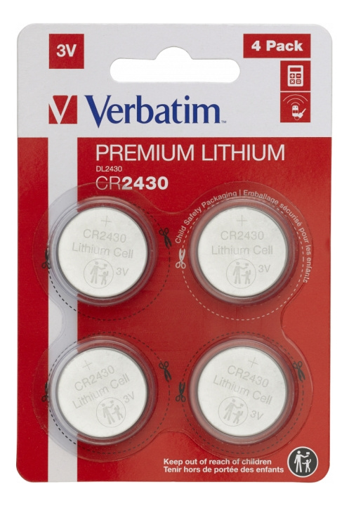 Verbatim Litiumbatteri CR2430 3V 4-pakning i gruppen Elektronikk / Batterier & Ladere / Batterier / knappcelle hos TP E-commerce Nordic AB (C18332)