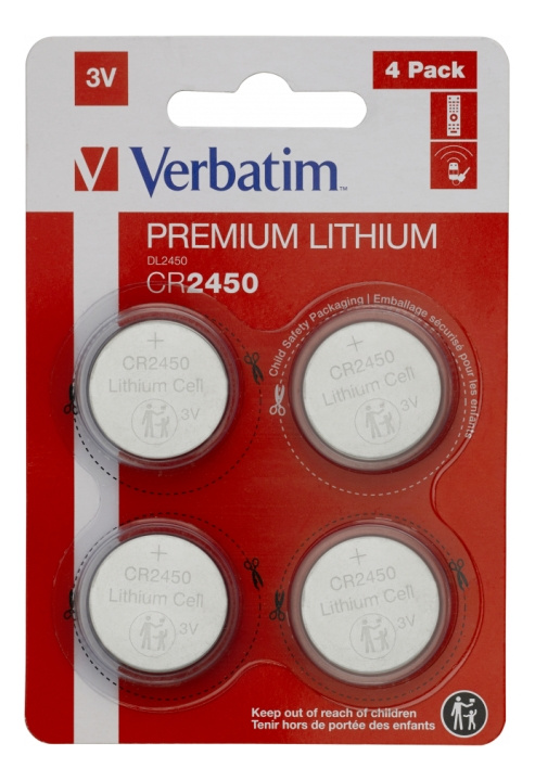 Verbatim LITHIUM BATTERY CR2450 3V 4 PACK i gruppen Elektronikk / Batterier & Ladere / Batterier / knappcelle hos TP E-commerce Nordic AB (C18333)