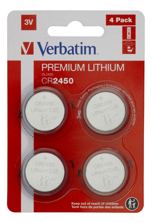 Verbatim Litiumbatteri CR2450 3V 4-pakning i gruppen Elektronikk / Batterier & Ladere / Batterier / knappcelle hos TP E-commerce Nordic AB (C18333)