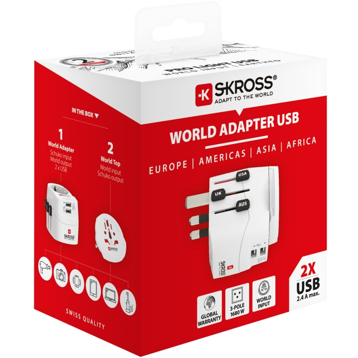 SKROSS Verdensreiseadapter PRO Light World 2xUSB-A 15W jordet PRO Light World 2xUSB-A i gruppen HJEM, HUS OG HAGE / El og belysning / Reiseadaptere hos TP E-commerce Nordic AB (C18364)