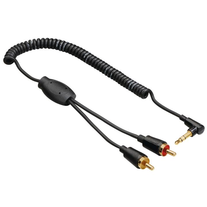 Hama Kabel Audio 3.5mm-2xRCA Vinklad Coiled Guld Svart 0.75m i gruppen Elektronikk / Kabler og adaptere / RCA / Kabler hos TP E-commerce Nordic AB (C18519)