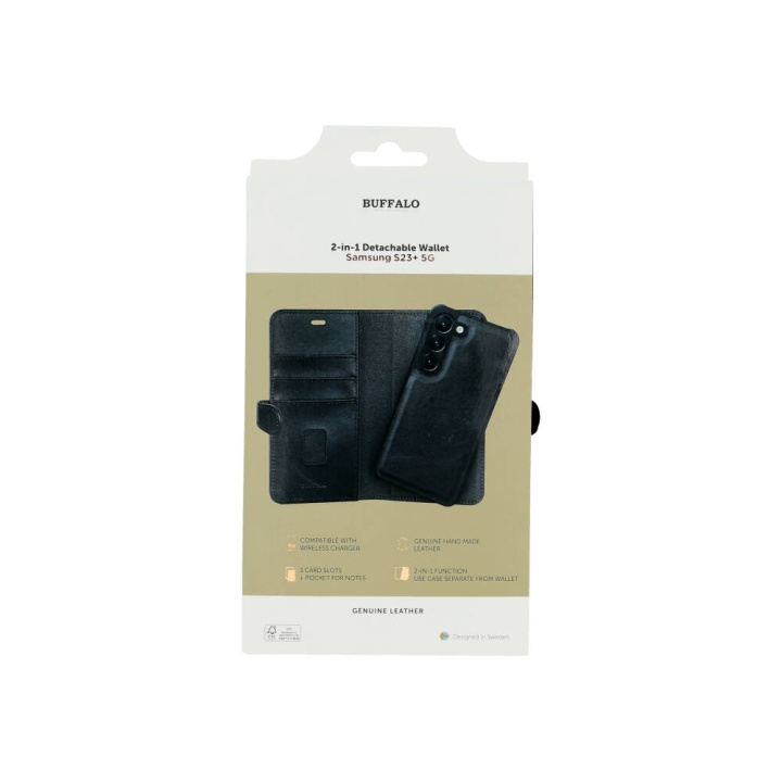 Buffalo 2in1 Wallet Leather 3 card Samsung S23+ 5G Black i gruppen SMARTTELEFON & NETTBRETT / Mobilbeskyttelse / Samsung hos TP E-commerce Nordic AB (C18577)