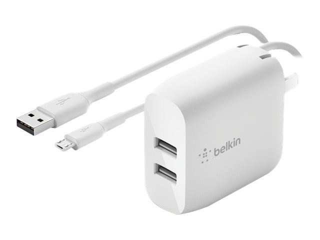 Belkin 2x USB Väggladdare 24W + Micro USB Kabel 1m i gruppen SMARTTELEFON & NETTBRETT / Ladere og Kabler / Vegglader / Vegglader USB hos TP E-commerce Nordic AB (C18863)