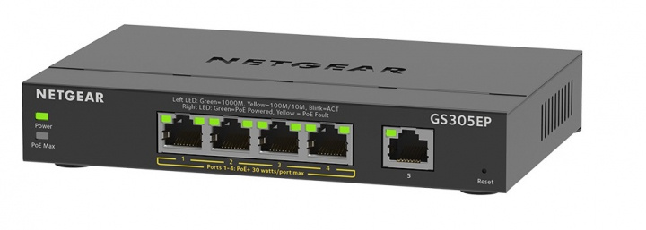 Netgear 5PT GE PLUS-BRYTER M/ POE+ i gruppen Datautstyr / Nettverk / Switcher hos TP E-commerce Nordic AB (C19386)