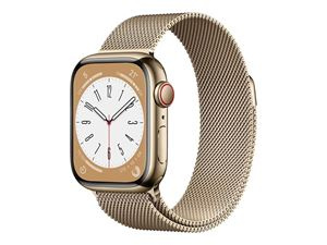Apple Watch S8 GPS+Cellular 41 mm gullståldeksel med gull Milanese i gruppen SPORT, FRITID & HOBBY / Smartwatch og Aktivitetsmålere / Smartwatches hos TP E-commerce Nordic AB (C21332)