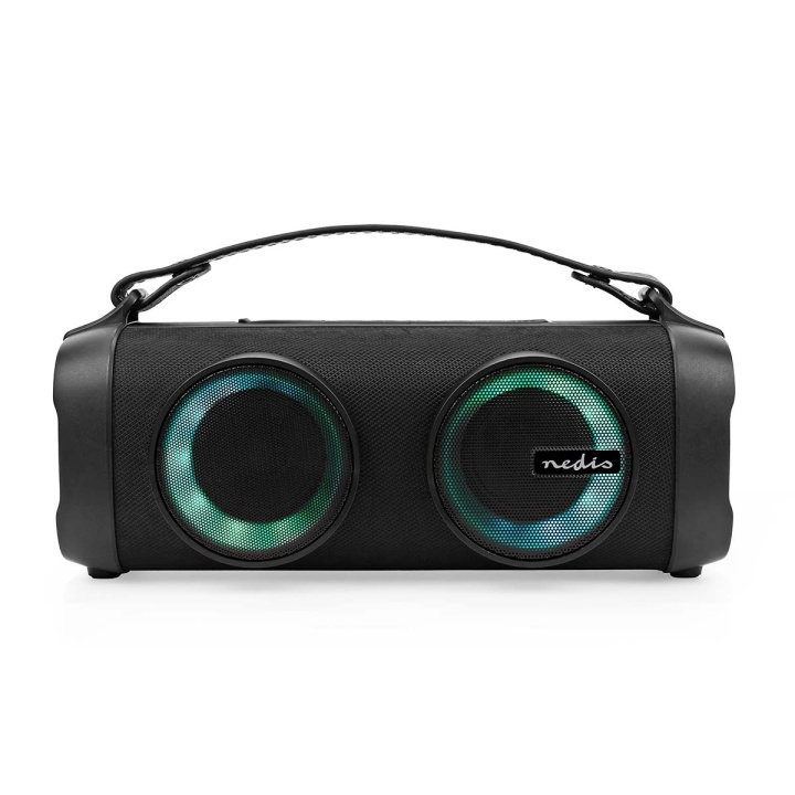 Nedis Bluetooth® Party Boombox | 5 timer | 2.0 | 24 W | Media avspilling: AUX / USB | X4 | Linkable | Bære håndtak | Party lys | Sort i gruppen Elektronikk / Lyd & Bilde / Høyttalere & tilbehør / Bluetooth-høyttalere / Bærbare høyttalere hos TP E-commerce Nordic AB (C23646)