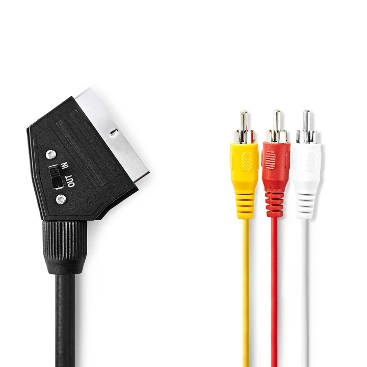 Nedis SCART-kabel | SCART Hann | 3x RCA Han | Nikkel belagt | Skiftbar | 480p | 2.00 m | Rund | PVC | Sort | Plastpose i gruppen Elektronikk / Kabler og adaptere / Scart hos TP E-commerce Nordic AB (C23748)