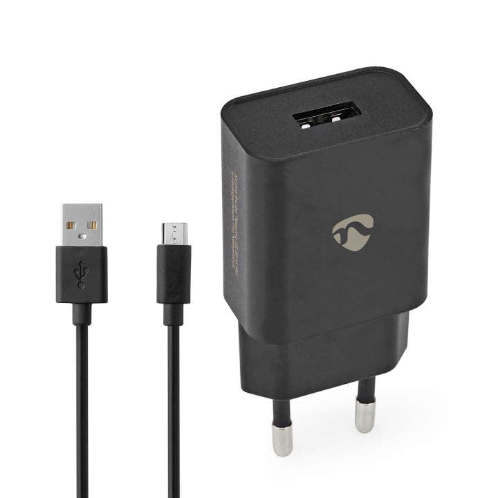 Nedis vegg lader | 12 W | Hurtigladefunksjon | 1x 2.1 A A | Antall utganger: 1 | USB-A | Micro USB (Løs) Kabel | 1.00 m | Single Voltage Output | Sort i gruppen SMARTTELEFON & NETTBRETT / Ladere og Kabler / Vegglader / Vegglader USB hos TP E-commerce Nordic AB (C23926)
