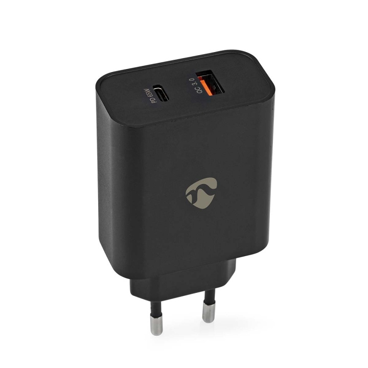Nedis vegg lader | 65 W | Hurtigladefunksjon | 2.0 / 2.25 A / 3.25 A A | Antall utganger: 2 | USB-A / USB-C™ | Automatisk Spenning Utvalg | Sort i gruppen SMARTTELEFON & NETTBRETT / Ladere og Kabler / Vegglader / Vegglader USB hos TP E-commerce Nordic AB (C23931)