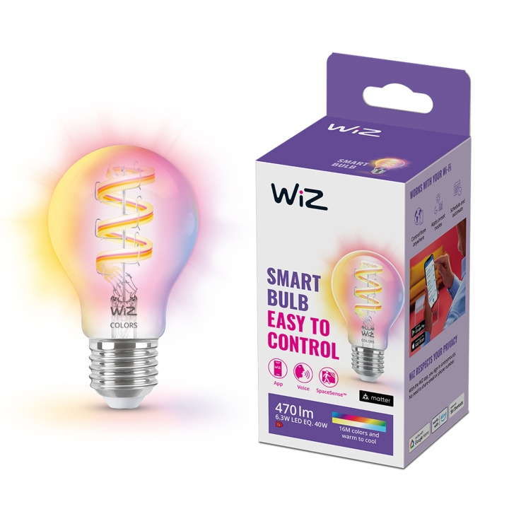 WiZ WiFi Smart LED E27 40W Filament Färg + Varm-kallvit 470lm i gruppen Elektronikk / Lys / LED-lys hos TP E-commerce Nordic AB (C25622)