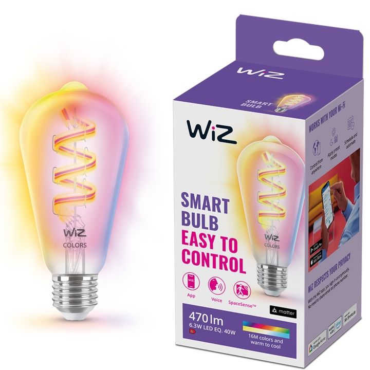 WiZ WiFi Smart LED E27 ST64 40W Filament Färg + Varm-kallvit 470lm i gruppen Elektronikk / Lys / LED-lys hos TP E-commerce Nordic AB (C25624)