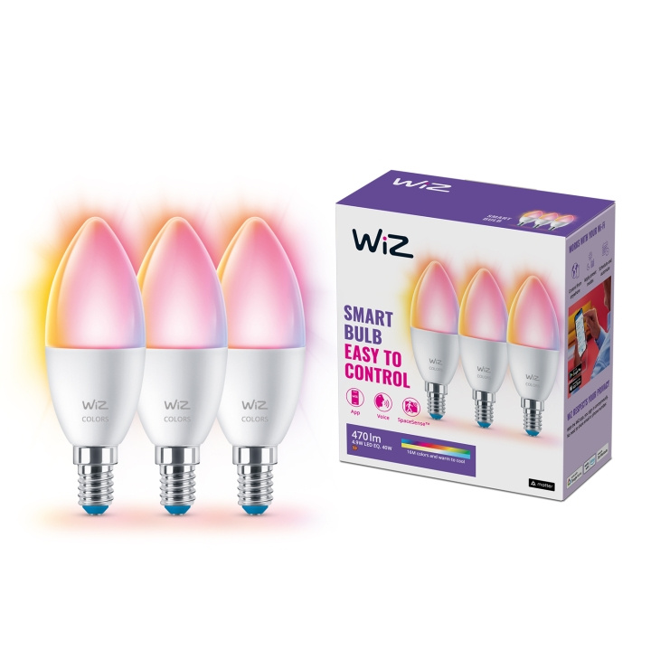 WiZ WiFi Smart LED E14 Crown 40W farge + varm-kald hvit 470 lm 3-pk i gruppen Elektronikk / Lys / LED-lys hos TP E-commerce Nordic AB (C25629)