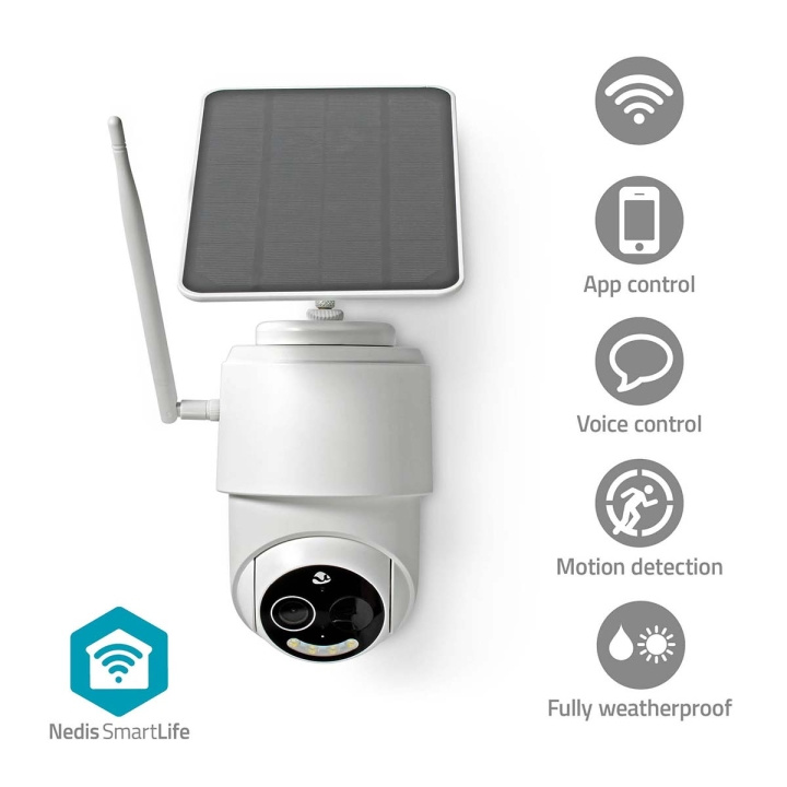 Nedis SmartLife Utendørs kamera | Wi-Fi | Full HD 1080p | Panorering og vipping | IP65 | Maks. batteri levetid: 5 Måned | Cloud Storage (valgfritt) / microSD (ikke inkludert) | 5 V DC | Med bevegelses sensor | Nattsyn | Hvit i gruppen HJEM, HUS OG HAGE / Alarm, Sikkerhet og overvåking / Overvåkingskameraer / Digitalt (nettverk) / Utendørs kameraer hos TP E-commerce Nordic AB (C25733)