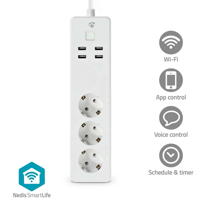 Nedis SmartLife Power Strip | Wi-Fi | 3x Jordet kontakt (CEE 7/3) / 4 x USB | 16 A | 3680 W | 1.80 m | -10 - 40 °C | Android™ / IOS | Hvit i gruppen HJEM, HUS OG HAGE / El og belysning / Grenuttak hos TP E-commerce Nordic AB (C25736)