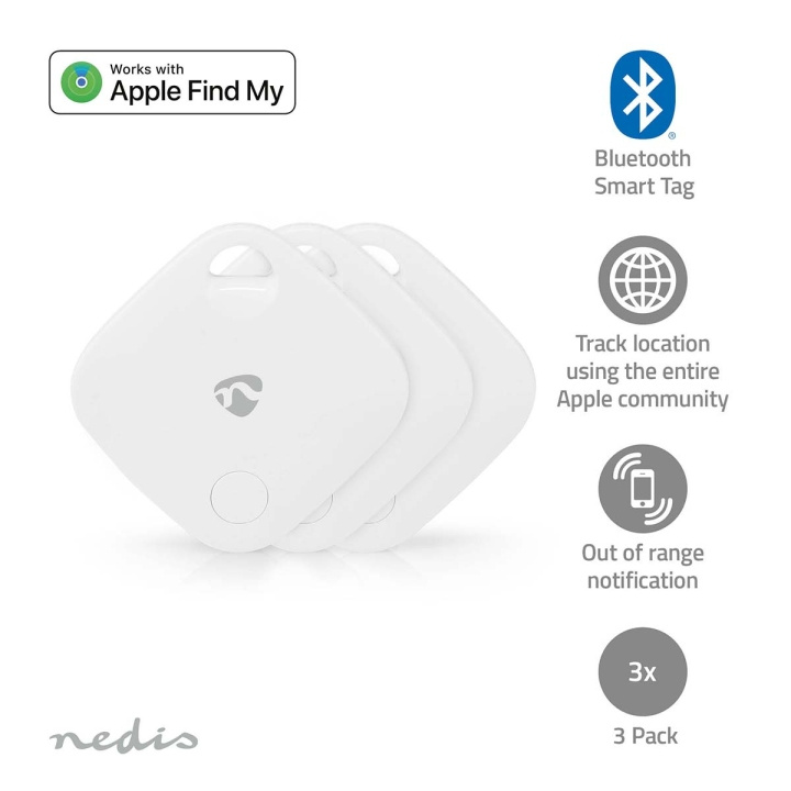 Nedis Nøkkelfinner | Kompatibel med: Apple Find My App | Batteri drevet | 3x CR2032 | batterier følger med | Bluetooth® verson: 5.1 | batteritid opp til: 1 år | Hvit | 3 stk i gruppen SPORT, FRITID & HOBBY / Morsomme produkter / Smarte produkter hos TP E-commerce Nordic AB (C25738)