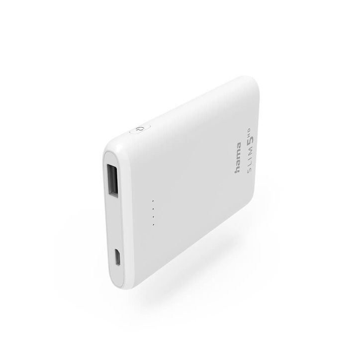 Hama Powerbank Slim 5000mAh White i gruppen SMARTTELEFON & NETTBRETT / Ladere og Kabler / Powerbanks hos TP E-commerce Nordic AB (C25746)
