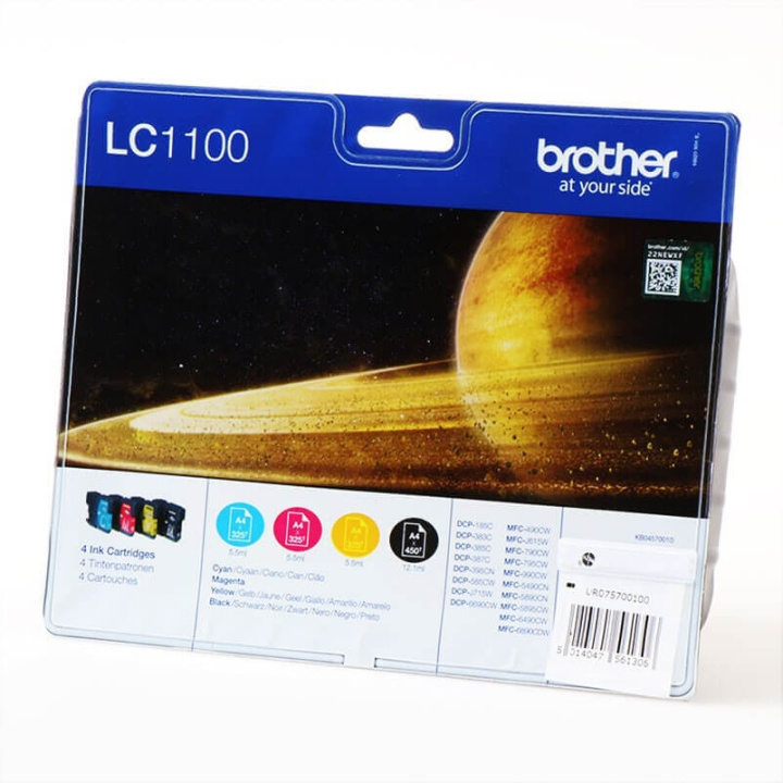 Brother Blekkpatron LC1100VALBPDR Standardkapasitet Svart/Cyan/Magenta/Gul Multi-pakning i gruppen Datautstyr / Skrivere og tilbehør / Blekk og toner / Toner / Brother hos TP E-commerce Nordic AB (C26017)