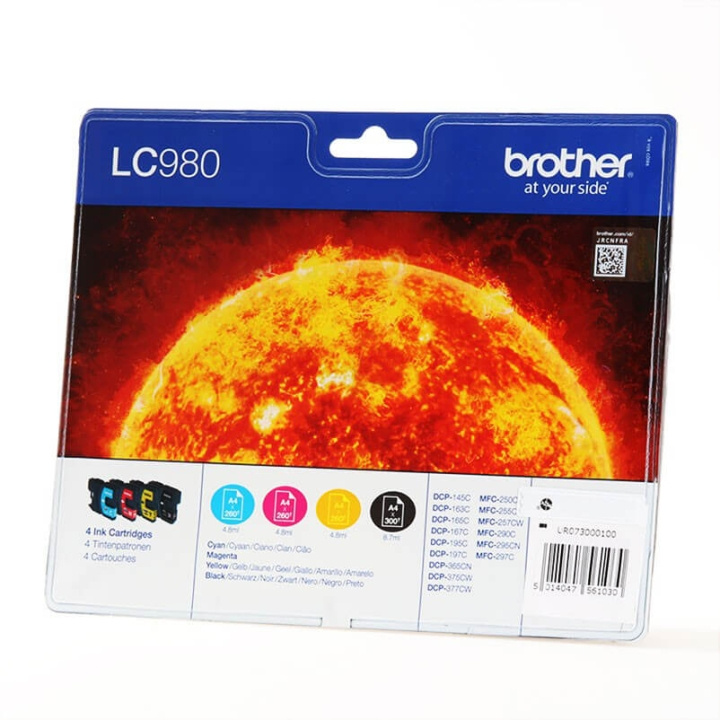 Brother Blekk Multipak LC980VALBPDR LC-980 Sort Cyan Magenta Gul i gruppen Datautstyr / Skrivere og tilbehør / Blekk og toner / Toner / Brother hos TP E-commerce Nordic AB (C26138)