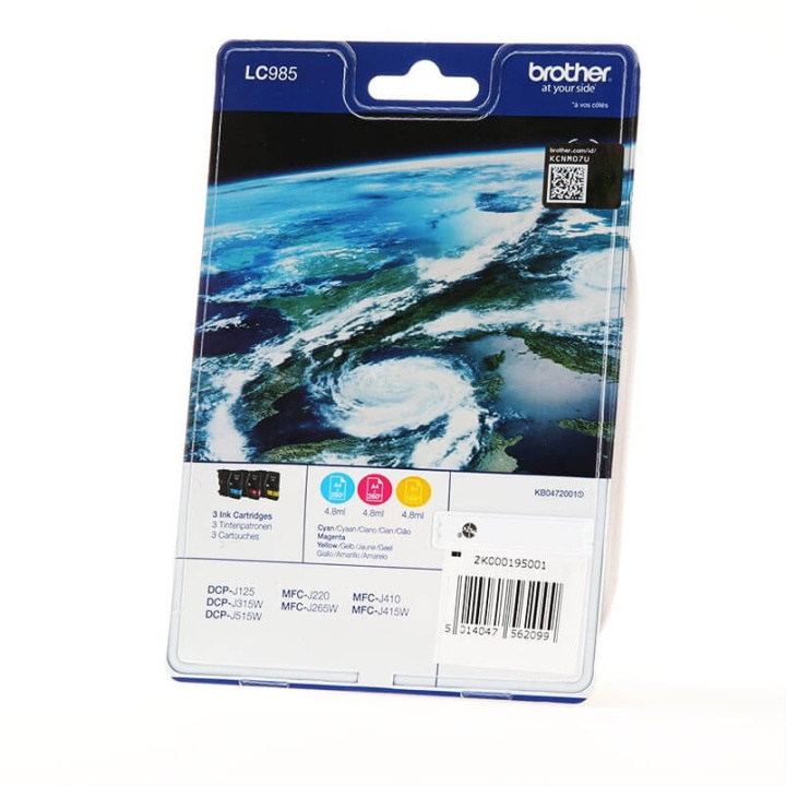 Brother Blekk LC985RBWBPDR LC-985 Rainbow-pack cyan/magenta/gul i gruppen Datautstyr / Skrivere og tilbehør / Blekk og toner / Toner / Brother hos TP E-commerce Nordic AB (C26144)