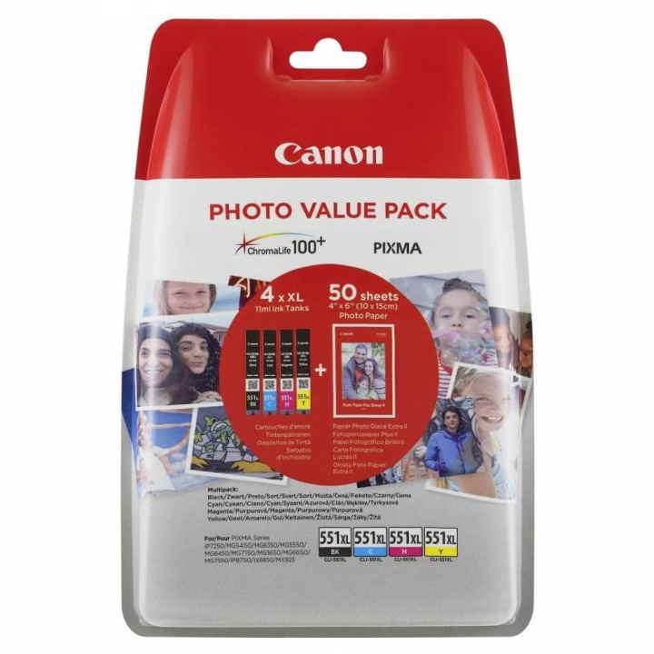 Canon Blekk 6443B006 CLI-551XL Multipack + Papir i gruppen Datautstyr / Skrivere og tilbehør / Blekk og toner / Toner / Canon hos TP E-commerce Nordic AB (C26290)