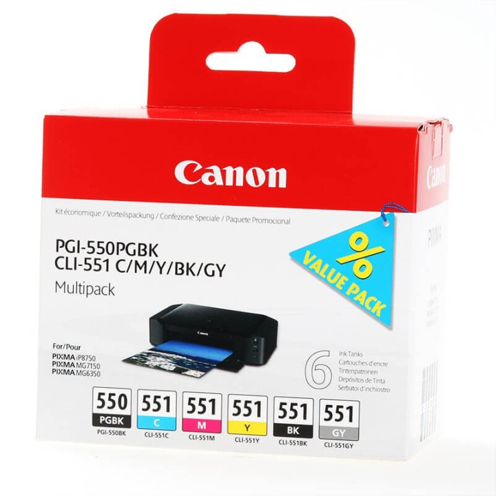 Canon Blekk 6496B005 PGI-550/CLI-551 Multipack i gruppen Datautstyr / Skrivere og tilbehør / Blekk og toner / Toner / Canon hos TP E-commerce Nordic AB (C26313)