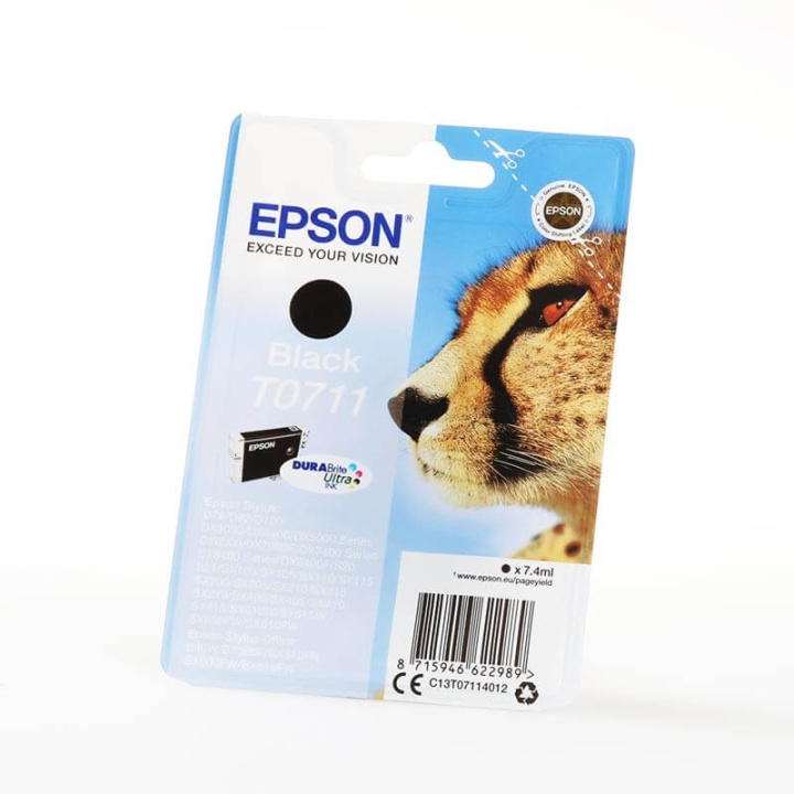 EPSON Blekk C13T07114012 T0711 Svart Cheetah i gruppen Datautstyr / Skrivere og tilbehør / Blekk og toner / Blekkpatroner / Epson hos TP E-commerce Nordic AB (C26740)