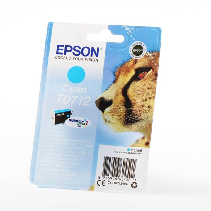 EPSON Blekk C13T07124012 T0712 Cyan Cheetah i gruppen Datautstyr / Skrivere og tilbehør / Blekk og toner / Blekkpatroner / Epson hos TP E-commerce Nordic AB (C26741)