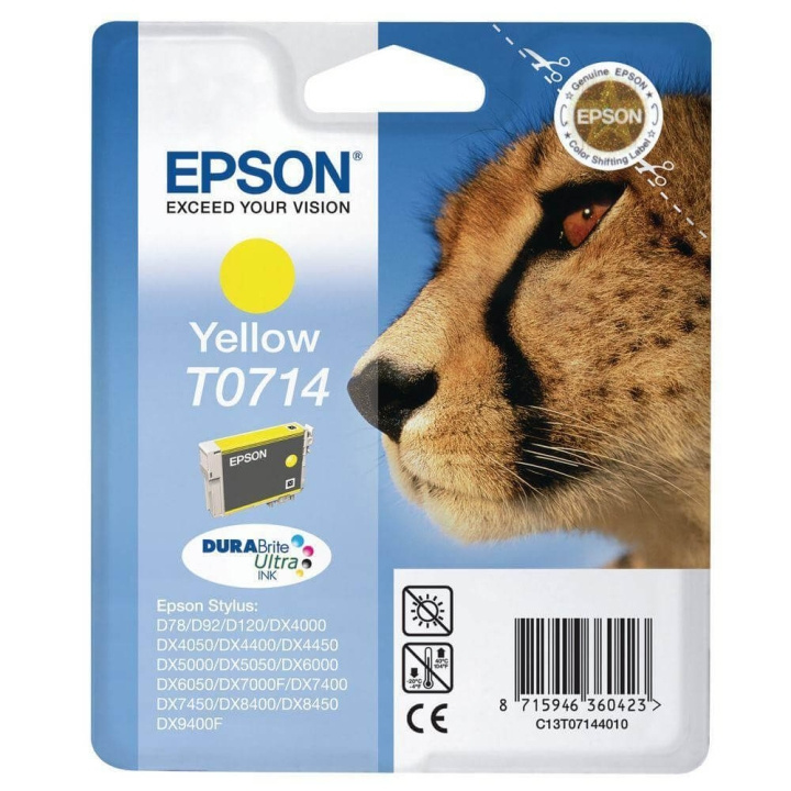 Epson Bläck C13T07144012 T0714 Gul, gepard i gruppen Datautstyr / Skrivere og tilbehør / Blekk og toner / Blekkpatroner / Epson hos TP E-commerce Nordic AB (C26743)