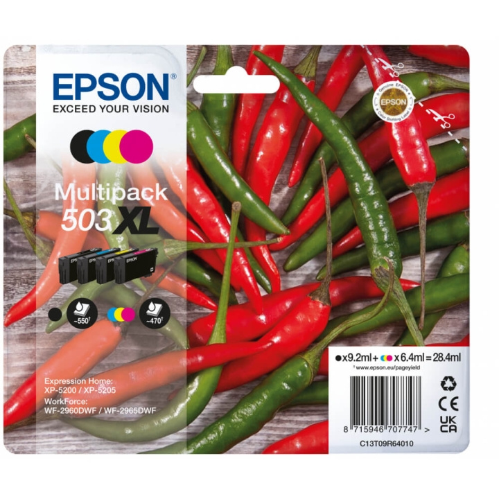 EPSON Blekk C13T0R64010 503XL Multipack Chili Høy Kapasitet svart/cyan/magenta/gul i gruppen Datautstyr / Skrivere og tilbehør / Blekk og toner / Blekkpatroner / Epson hos TP E-commerce Nordic AB (C26941)