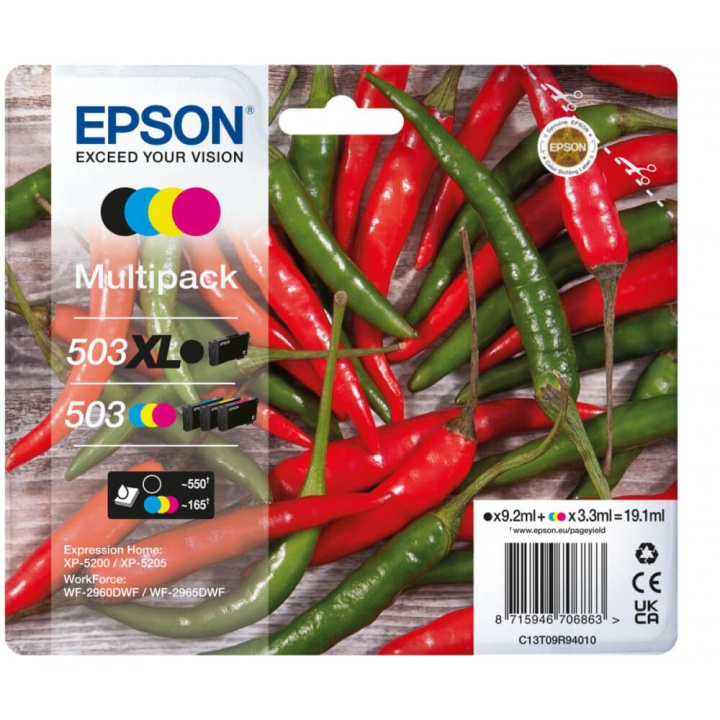 Epson Blekk C13T0R94010 503XL/503 Multipack Chili Høy Kapasitet svart/cyan/magenta/gul i gruppen Datautstyr / Skrivere og tilbehør / Blekk og toner / Blekkpatroner / Epson hos TP E-commerce Nordic AB (C26942)