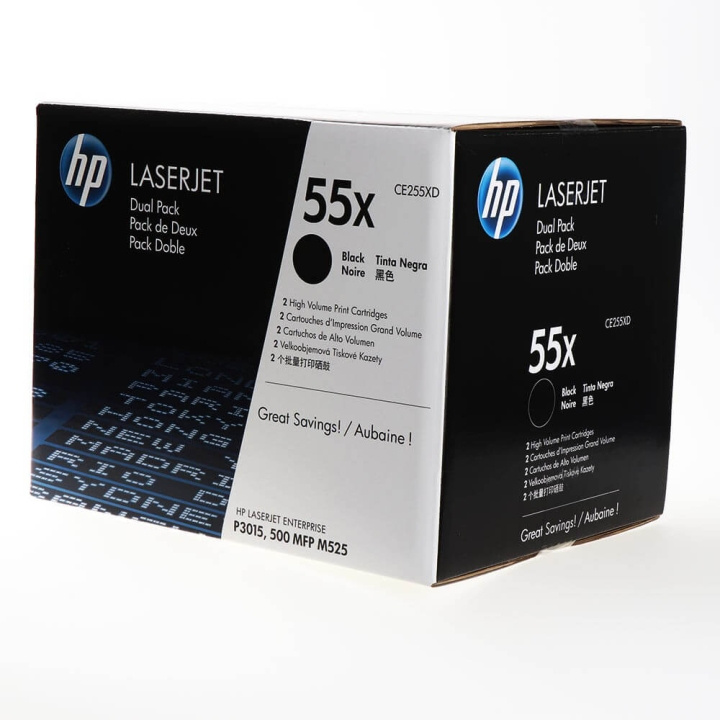 HP Toner CE255XD 55X Svart 2-pack i gruppen Datautstyr / Skrivere og tilbehør / Blekk og toner / Toner / HP hos TP E-commerce Nordic AB (C27109)