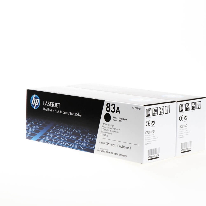 HP Toner CF283AD 83A Svart 2-pack i gruppen Datautstyr / Skrivere og tilbehør / Blekk og toner / Toner / HP hos TP E-commerce Nordic AB (C27199)