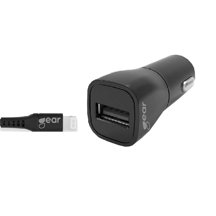 GEAR Lader 12-24V 1xUSB 2,4A Svart Lightning Kabel 1m MFI C89 i gruppen Datautstyr / Bærbare datamaskiner og tilbehør / Lader / Billader hos TP E-commerce Nordic AB (C28614)