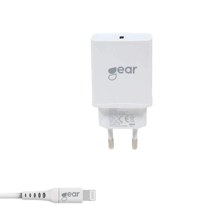 Gear Lader 220V 1xUSB-C PD 20W Kabel Lightning til USB-C MFI C94 i gruppen SMARTTELEFON & NETTBRETT / Ladere og Kabler / Vegglader / Vegglader Lightning hos TP E-commerce Nordic AB (C28630)