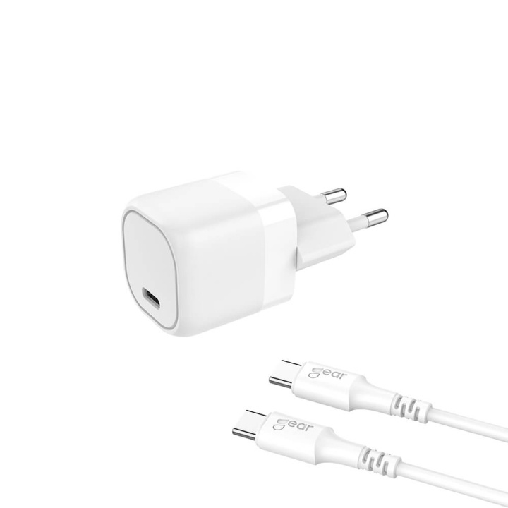 Gear Charger 220V 1xUSB-C White PD/PPS 25W Cable USB-C to USB-C 3A i gruppen SMARTTELEFON & NETTBRETT / Ladere og Kabler / Vegglader / Vegglader Type C hos TP E-commerce Nordic AB (C28634)