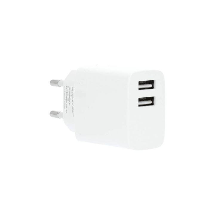 GEAR Lader 220V 2xUSB-A 3.4A Hvit USB-C 2.0 kabel 1m i gruppen SMARTTELEFON & NETTBRETT / Ladere og Kabler / Vegglader / Vegglader USB hos TP E-commerce Nordic AB (C28637)