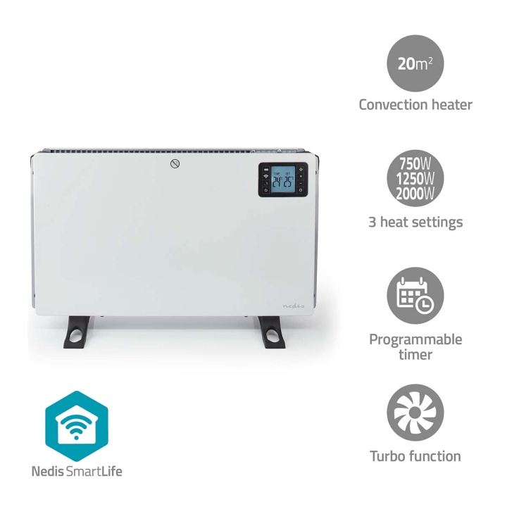 Nedis SmartLife Konveksjon Varmeapparat | Wi-Fi | 2000 W | 3 Varmeinnstillinger | LCD | 5 - 37 °C | Justerbar termostat | Hvit i gruppen HJEM, HUS OG HAGE / Vifter og klimaprodukter / Panelovner hos TP E-commerce Nordic AB (C29451)