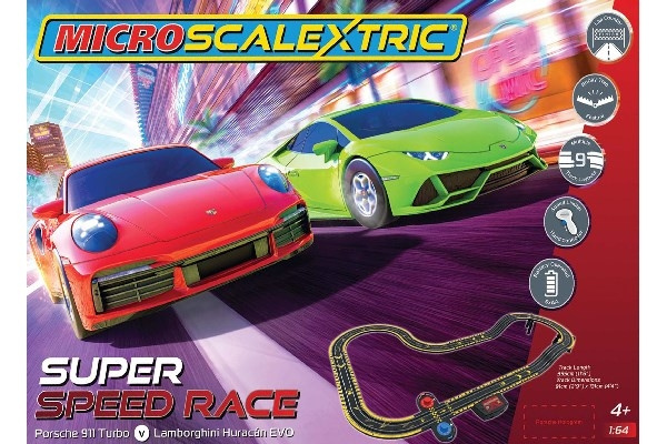 SCALEXTRIC Micro Super Speed Race Set Lamborghini vs Porsche i gruppen LEKER, BARN OG BABY / Radiostyrt / Bilbaner / Baner hos TP E-commerce Nordic AB (C29701)